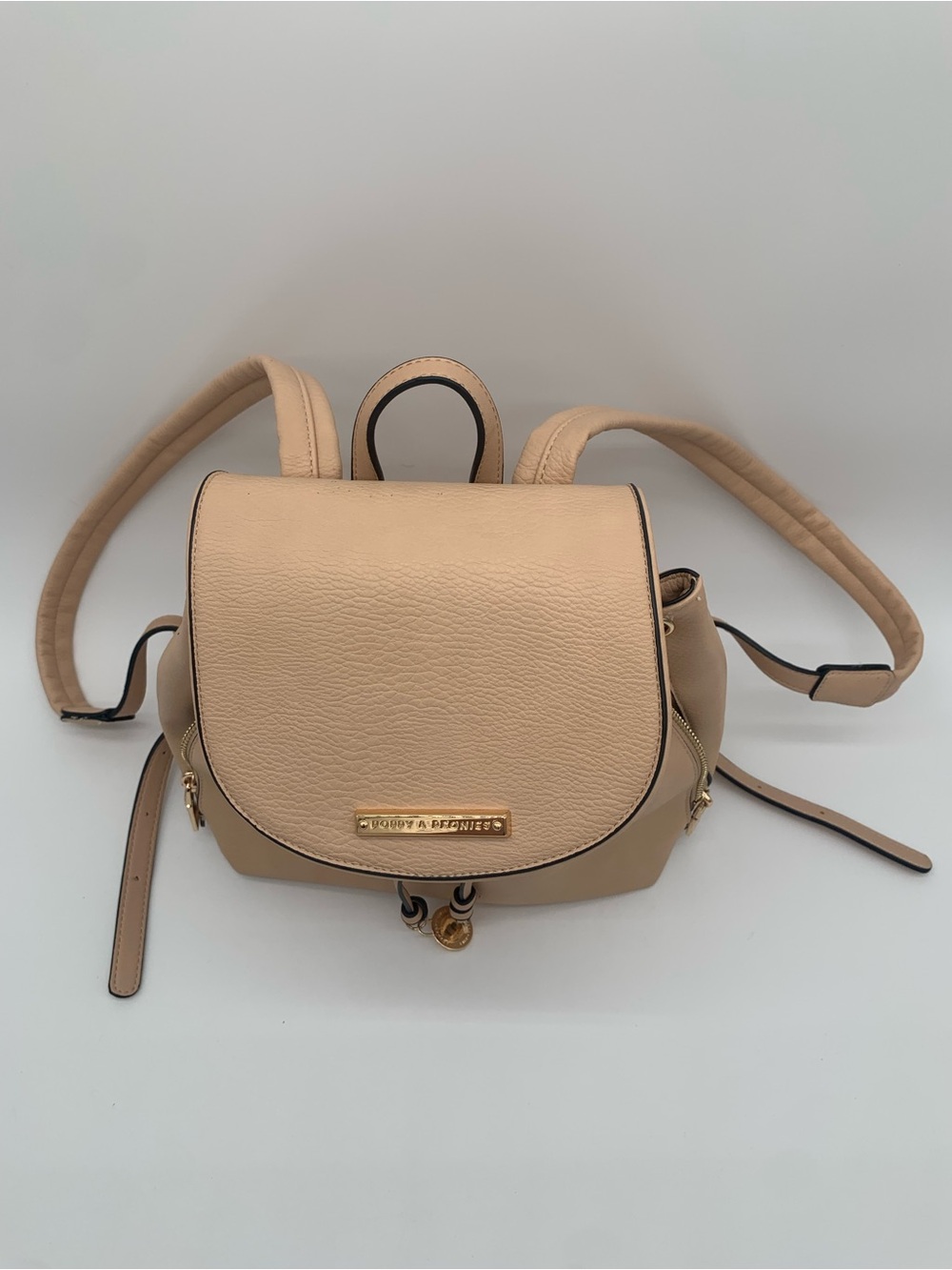 Poppy & Peonies Nude Pebbled Leather Drawstring Backpack - Picture 6 of 16